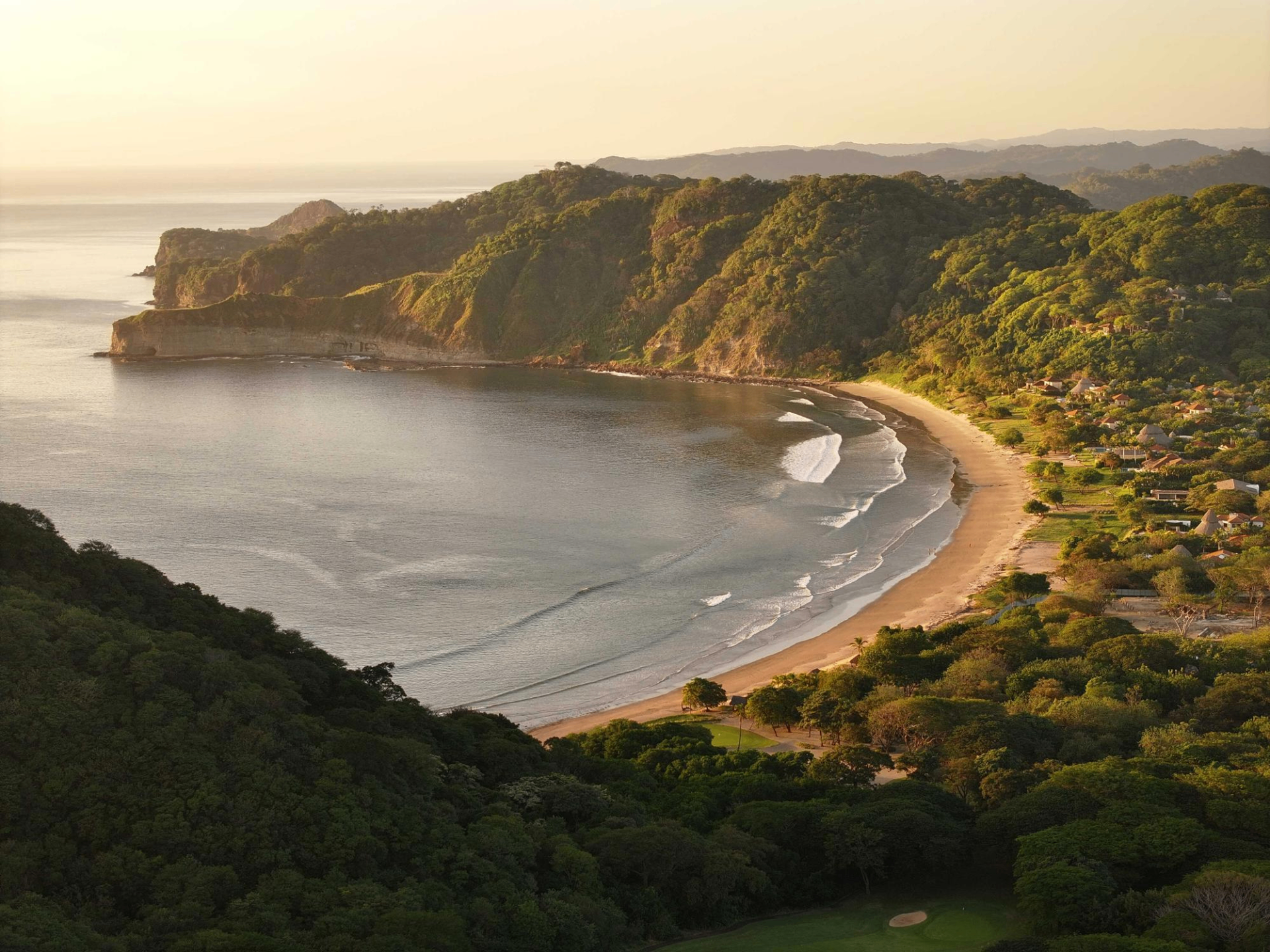 Aerial view of the Nicaraguan bay at golden hour